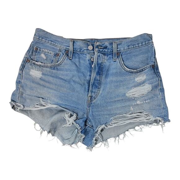 LEVI 501 5-pocket Button-fly Distressed Cut-off Denim Shorts Ladies Size W31 - Picture 1 of 10